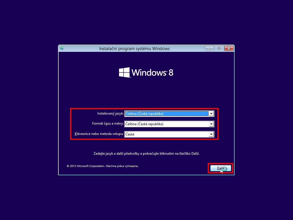 Volba jazyka při instalaci Windows 8.1